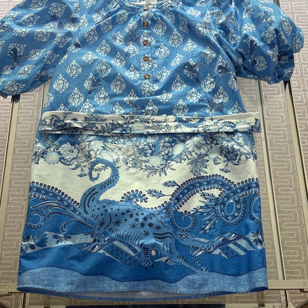 Blue and White Patterned Dress